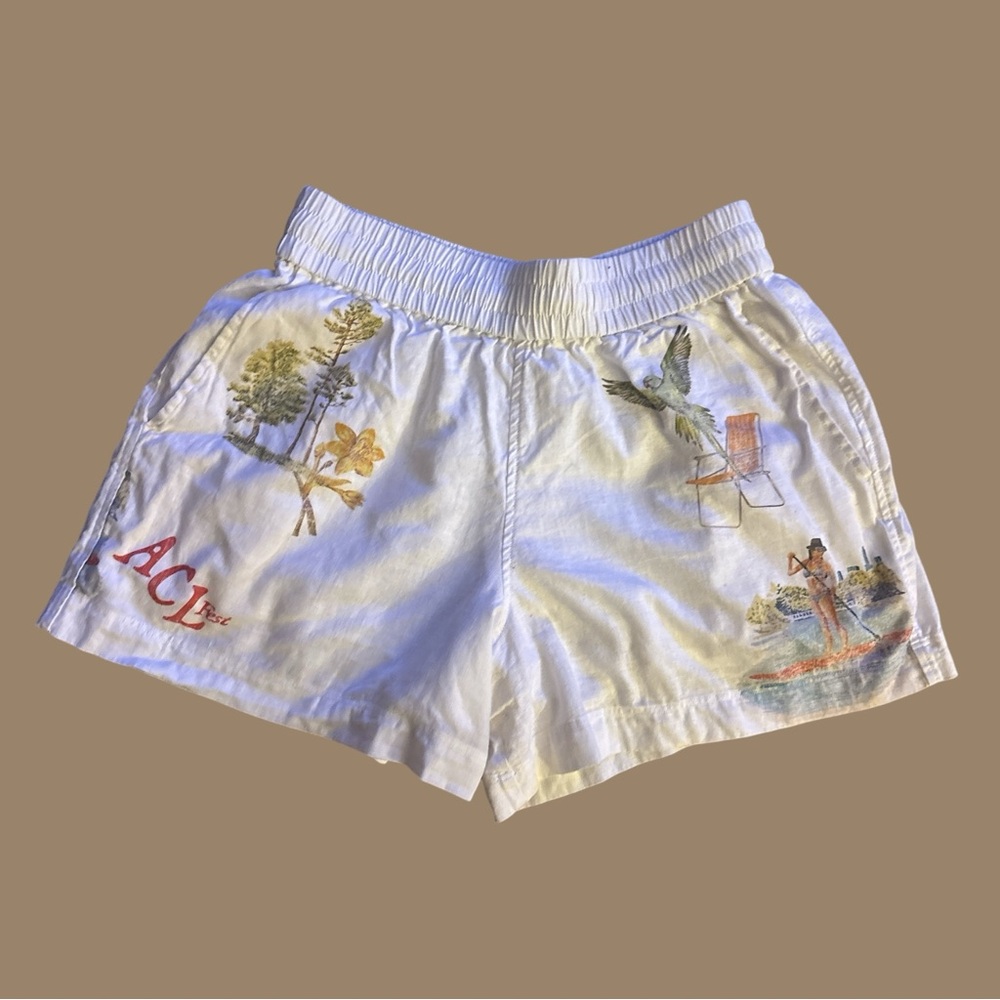 Austin City Limits Music Fest Brand White Printed Linen Shorts